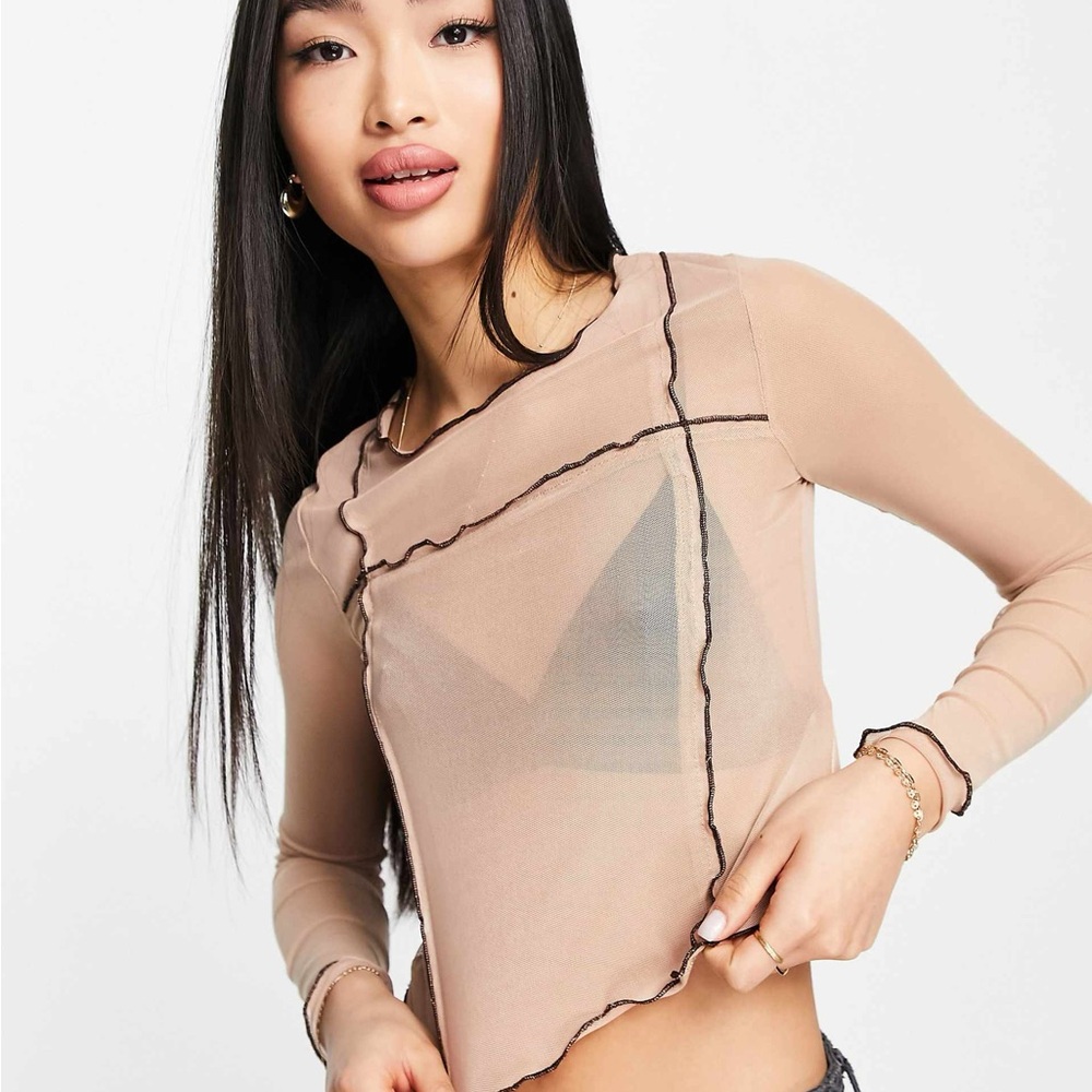 Brave Soul Sheer Beige Long Sleeve Top